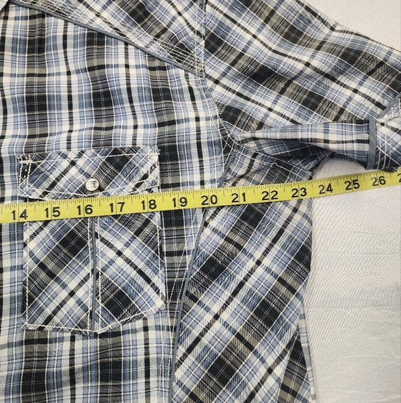 Various Artist Blue Black Plaid Snap Pearl Front Shirt, sz LG - Picture 6 of 10